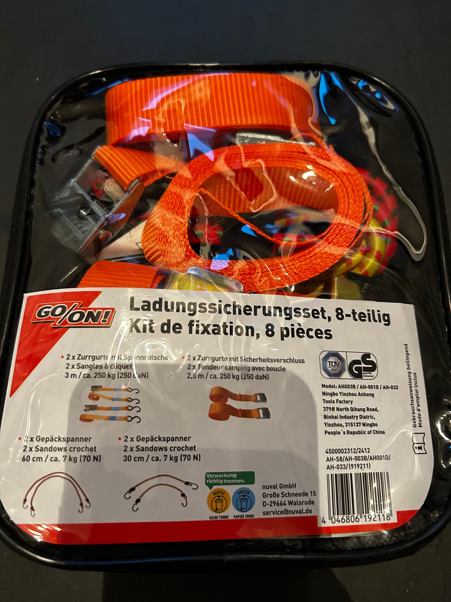 Transportsicherungen Ladungssicherungset, 8-teilig in orange, für Transporte geeignet.